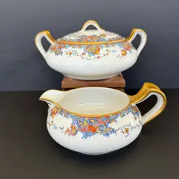 Haviland & Co. Limoges France Sugar Bowl & Creamer Paisley Gold Trim