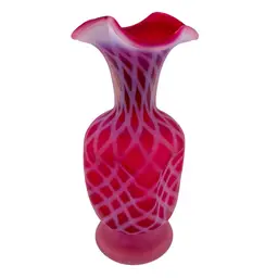 Fenton Glass Cranberry Pinched Optic Vase 7.5” Cottagecore