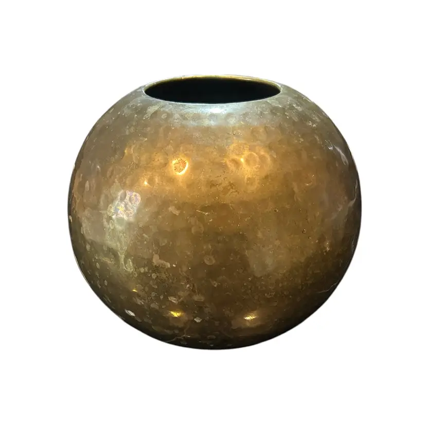 Round Hammered Brass Metal Planter