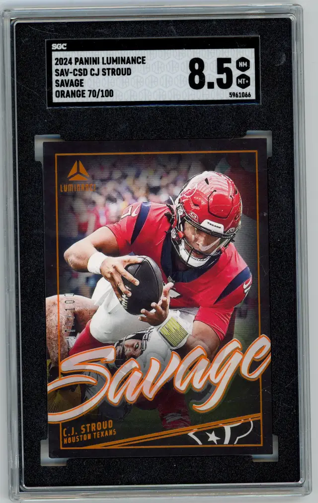 2024 Panini Luminance CJ STROUD /100 Savage Orange SP #SAV-CSD TEXANS SGC 8.5 NM-MT+