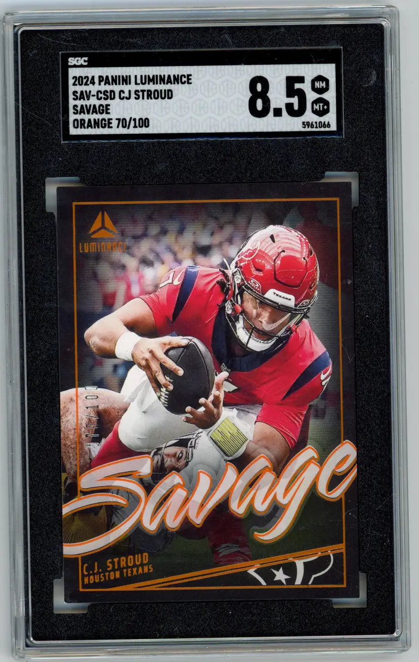 2024 Panini Luminance CJ STROUD /100 Savage Orange SP #SAV-CSD TEXANS SGC 8.5 NM-MT+