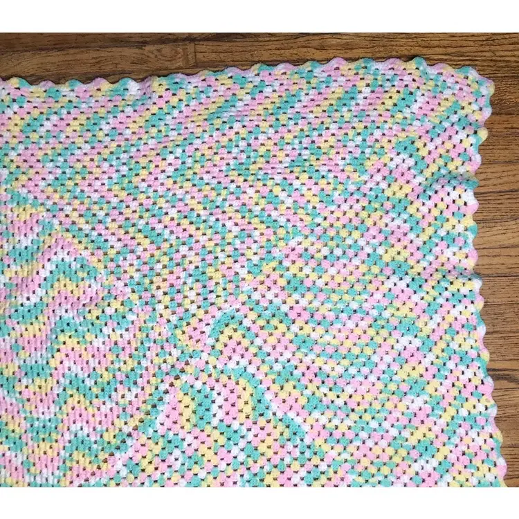 Vintage Colorful Crochet Baby Afghan Blanket Unisex Gender Neutral Handmade
