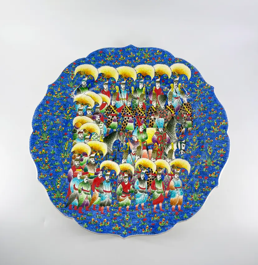 Vtg Signed Iznik Slipware Turkish Ottoman 16" Ceramic Plate Hand Painted Sahra Gini