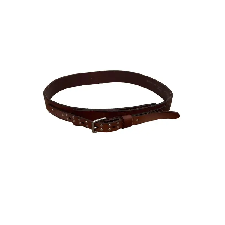 GAP genuine Brown cow Leather studded silver tone hardware Cinch Waist Belt XS