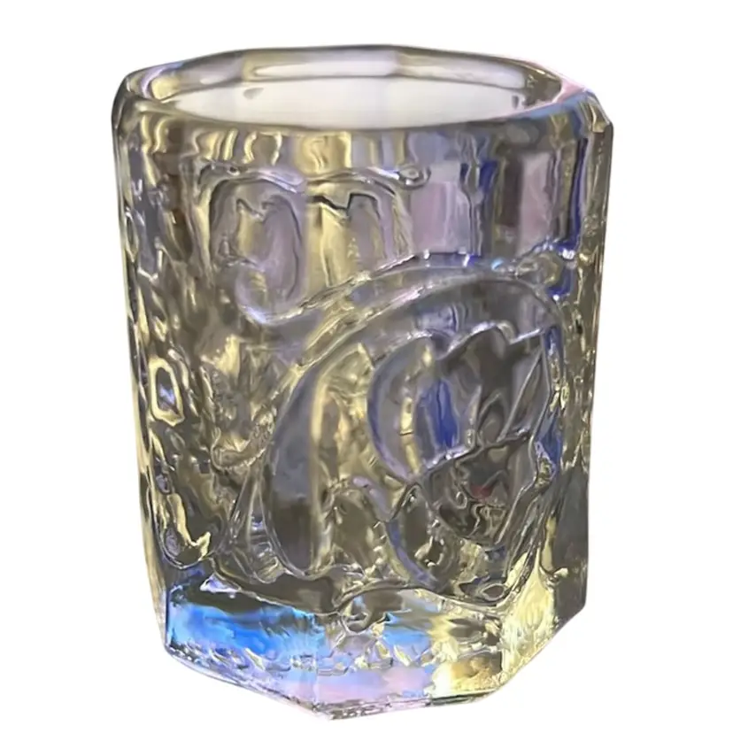 Vintage Octagonal Flower & Grapes Embossed Glass Jar Signed Coronet 2”