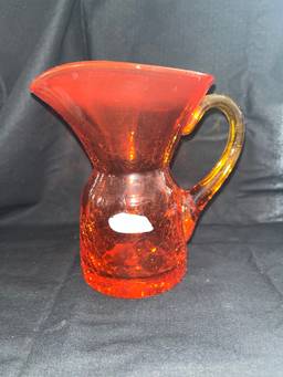 GLOWS Vintage Blenko Crackle Glass 6” Pitcher