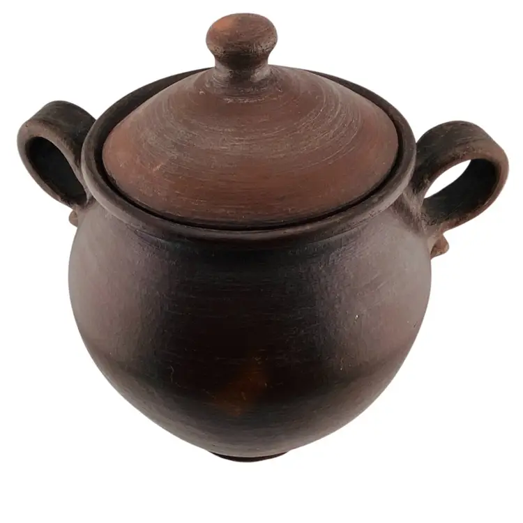 Folk Art Face Pottery Jar Modern No Markings Rustic Abstract