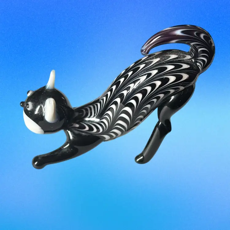 #01 Lennox, Black And White Glass Art Cat