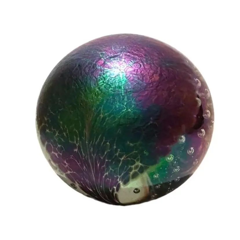 Vintage Paperweight Signed GES 1992 Irridescent Controlled Bubbles