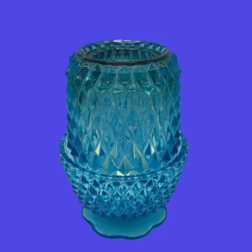 Indiana Glass Blue Diamond Point Fairy Lamp, 5-1/2” Tall x 4” Wide