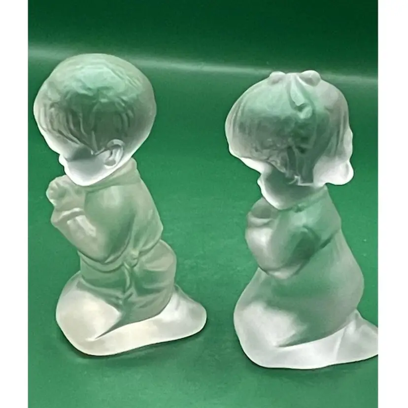 Fenton Frosted Glass Boy & Girl Kneeling Praying Figurines