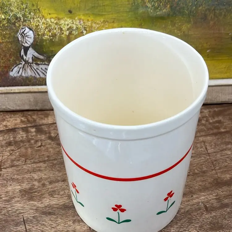 Vtg Cottage Core Red Floral Ceramic Utensil Holder Croc