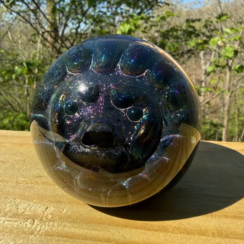 Marcolin Sweden Signed Dichroic Lion Head Paperweight 3β