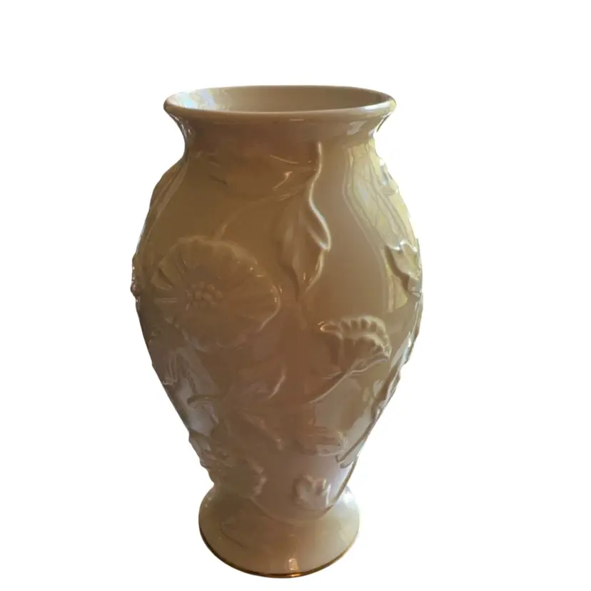 Vintage Lenox 10” Vase Flower Relief Gold Trim On Base
