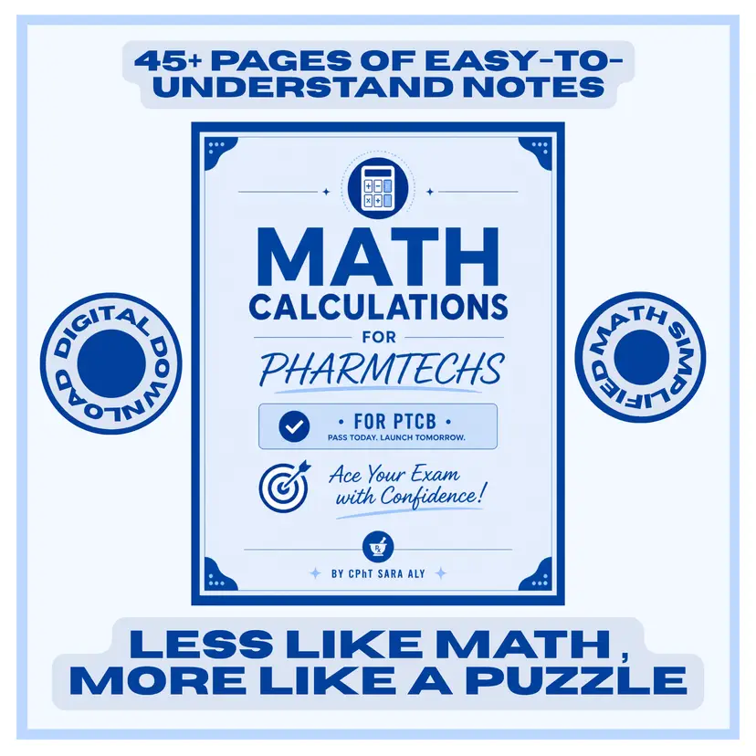 PTCB Pharmacy Math Binder PDF | Pharmacy Technician Study Guide + Practice Questions | CPhT Exam Prep
