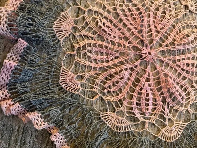 Pink And Gray Large Doily 20 Inches Across
