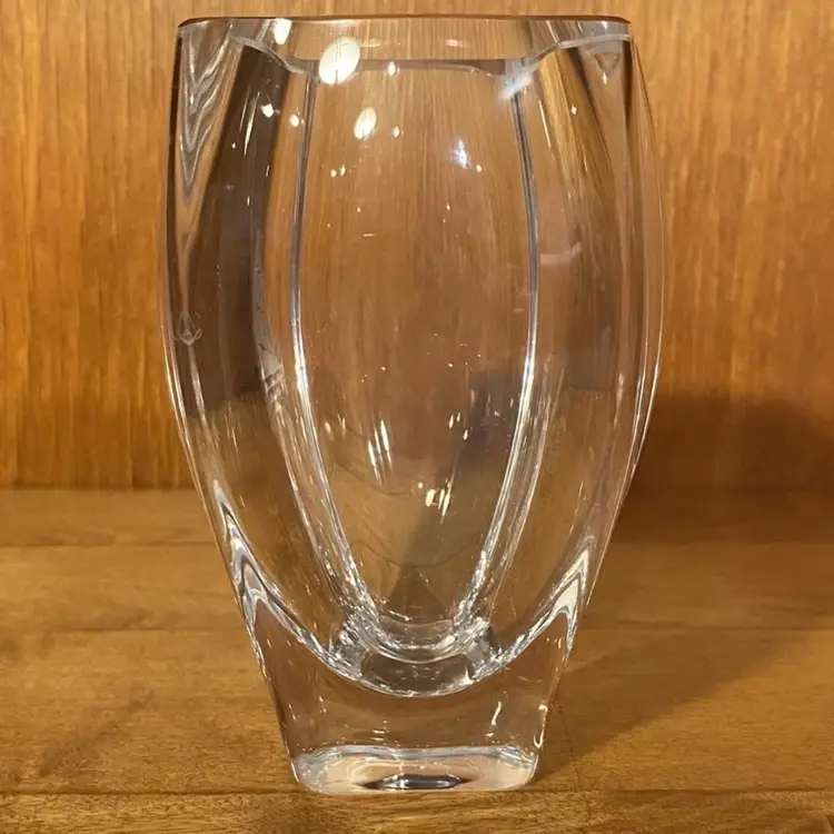 Vintage Skrufs Glasbruk Swedish Etched Glass Vase with Etched Ship-Signed