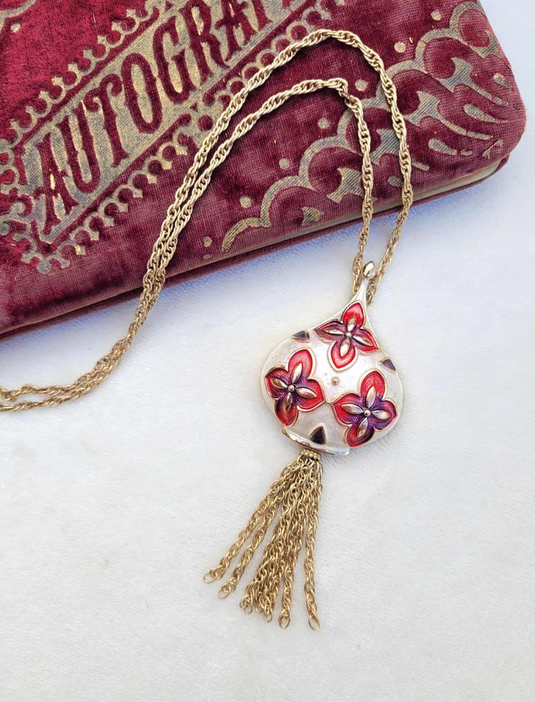 Vintage Hobé Christmas Holiday Ornament Tassel Signed Enamel Pendant Necklace