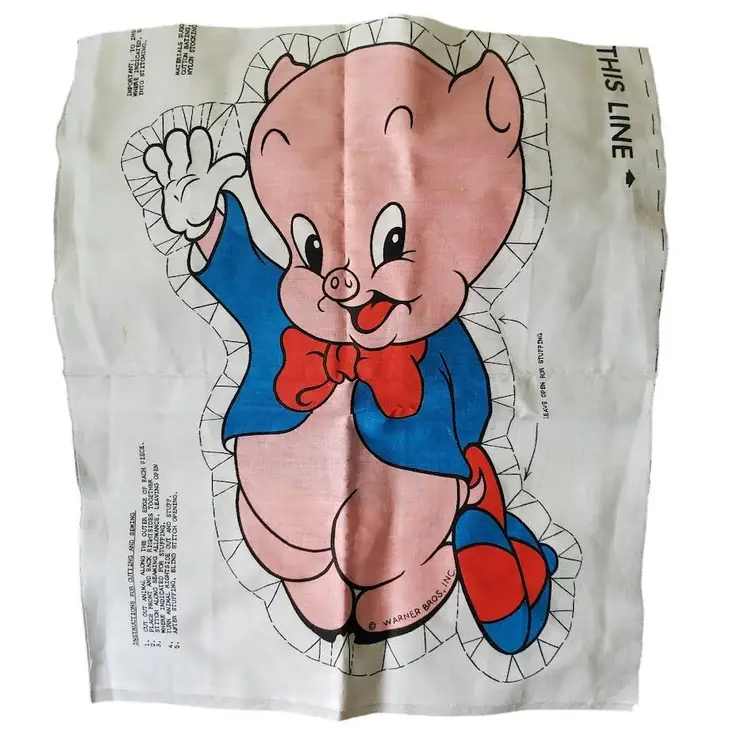 Vintage Warner Bros Fabric Panel 3 Cut Outs Porky Pig Tweety Bird Sniffles Mouse