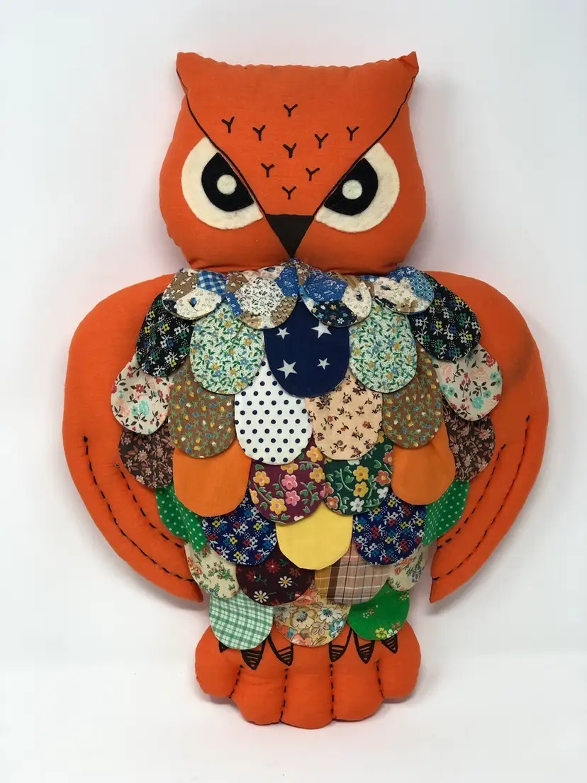 Hand Stitched Calico Owl Wall Hanging Pillow