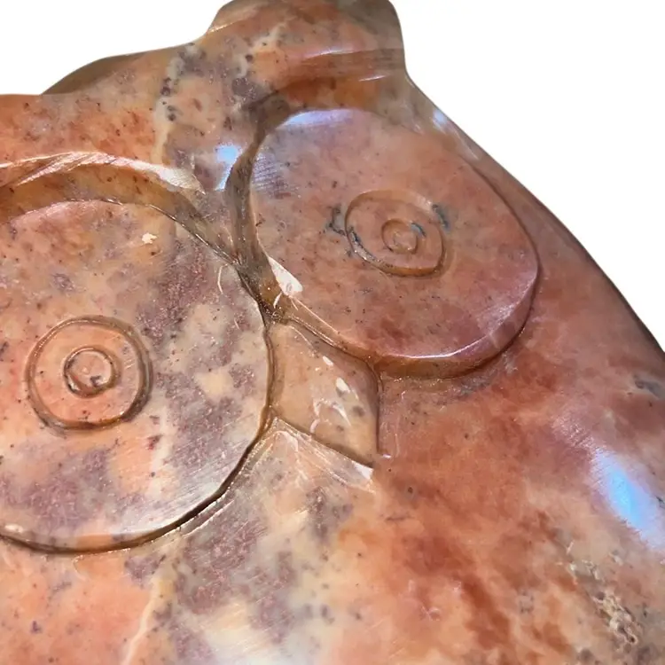 Rare Carved Stone Owl Coin Bank