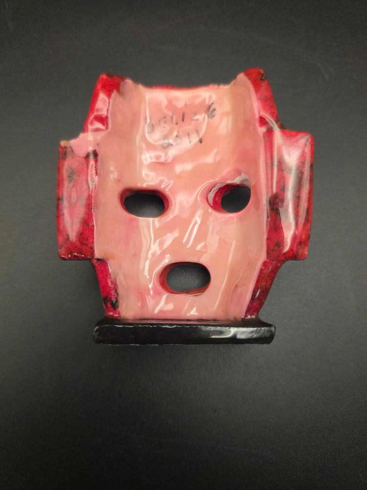 Pink Belize Mask figurine w/shell inlay