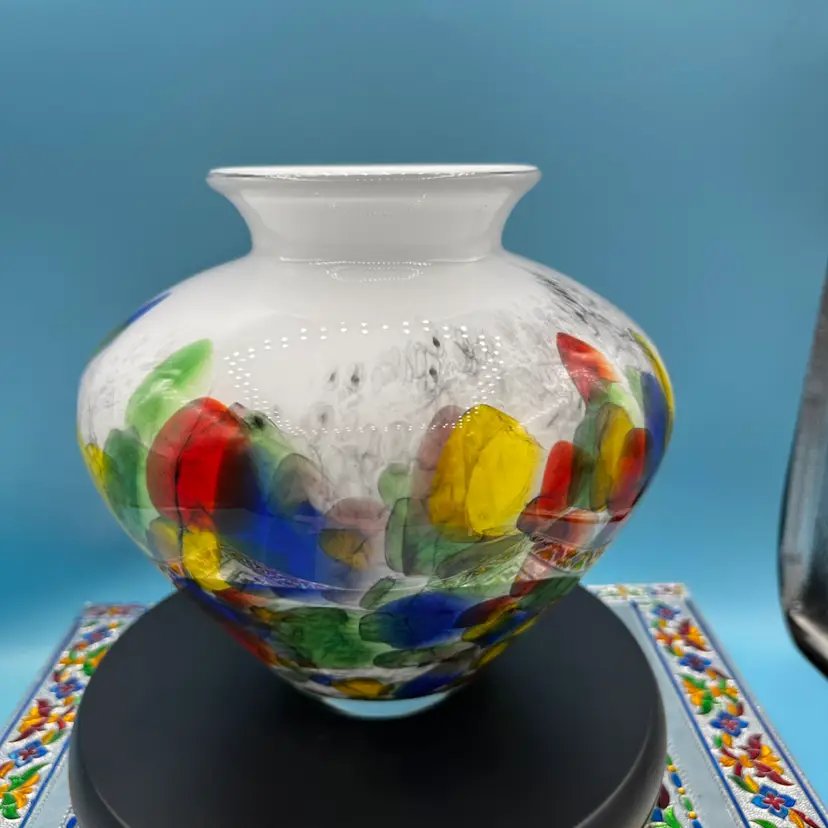 Beautiful Colorful Art Glass vase 9”