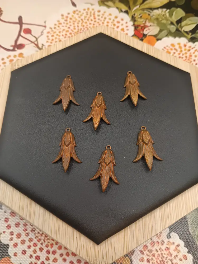 6 Count Vintage Copper Squash Blossom Floral Pendants
