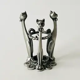 Vintage MT Pewter? Metal 3 Cats with Bow ties Paperweight Stand. 3 5/8" tall and 2 3/4" wide.