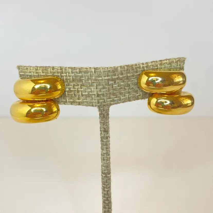 Vintage Retro Signed Napier Double Oval Gold Tone Clip On Screw Back Earrings