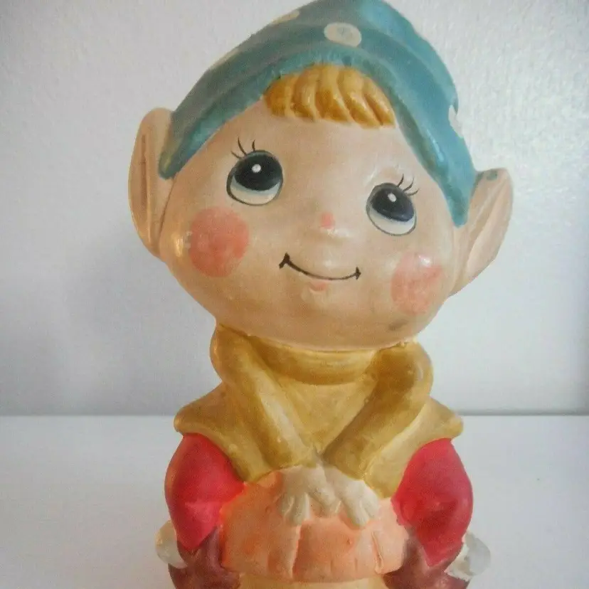 Vintage Chalkware or ceramic Elf Bank Carnivalware