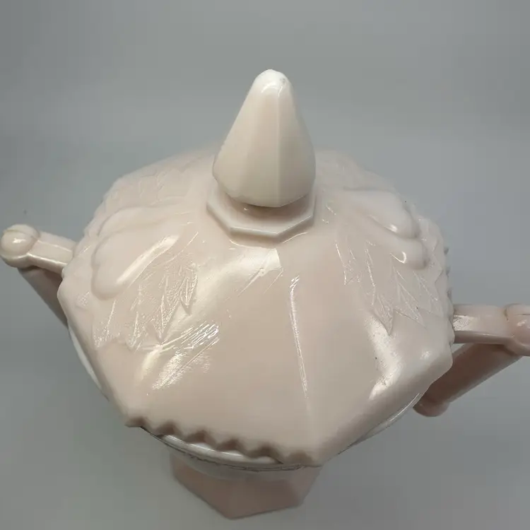 Jeannette Pink Milk Glass Lidded Dish With Pears