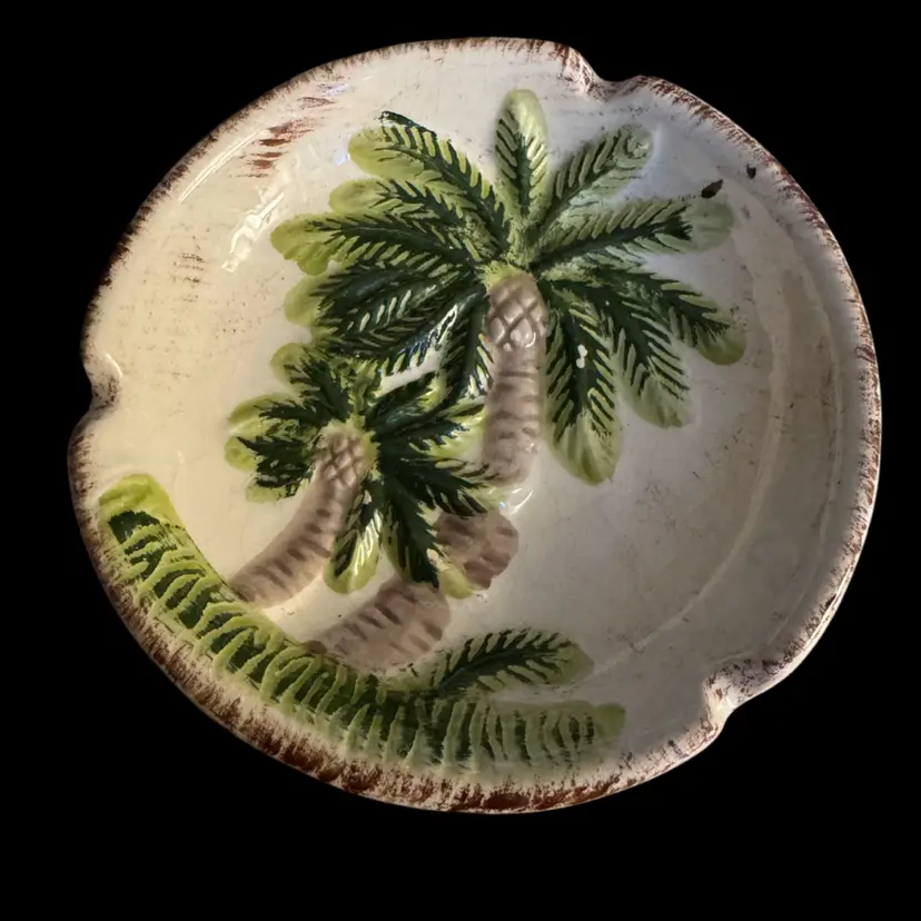 4.5” Tropical Ashtray With Palm Trees, One Call Out Pictured