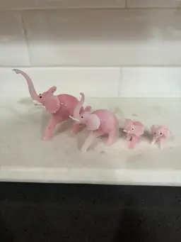 Vintage Pink Glass Miniature Elephant Family