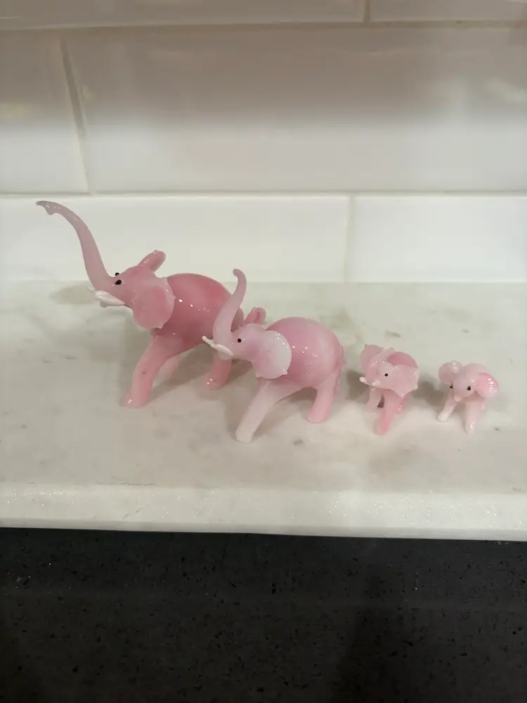 Vintage Pink Glass Miniature Elephant Family