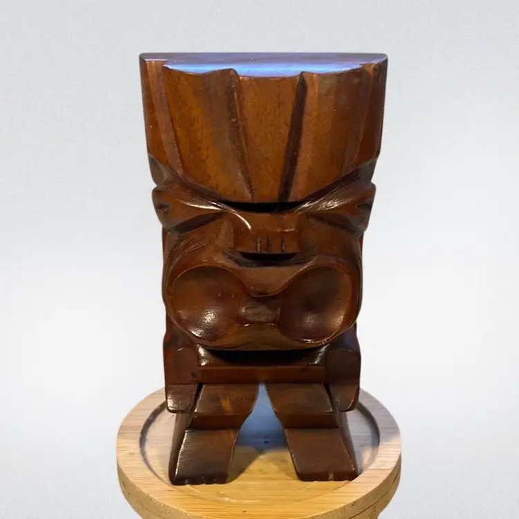 Vtg. Hand Carved Wooden Tribal Figurine Statue 4.25”