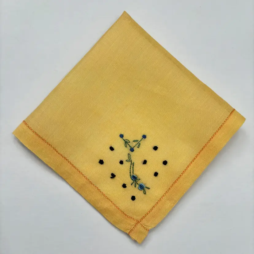 Embroidered Linen Floral Bridesmaid Handkerchief Wedding Bride Cottage Core Vintage