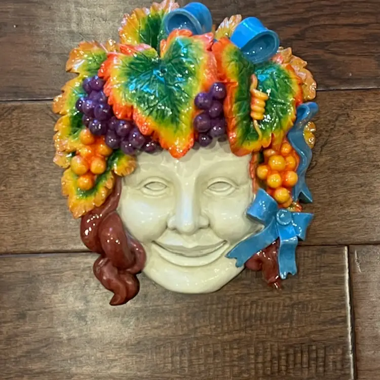Toscano Design Face Head Grapevine Hair Colorful Wall Sculpture Handcrafted