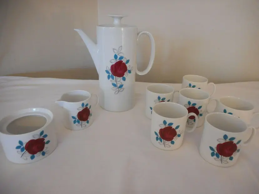 Vintage MCM Thomas Rosenthal Germany China Coffee Pot, Cups, Creamer, and Sugar