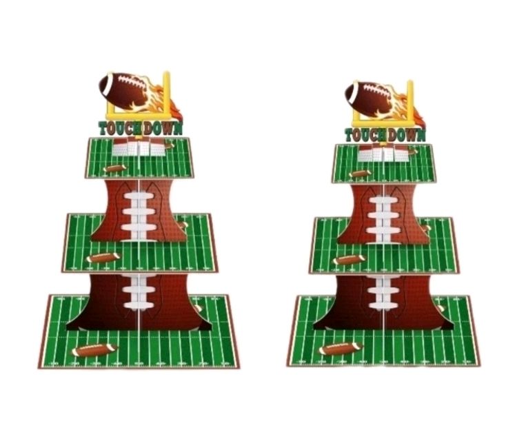 2 Pack of Football Themed  Cupcake Stand Party Decorations, 3 Tier 11.8" Tall