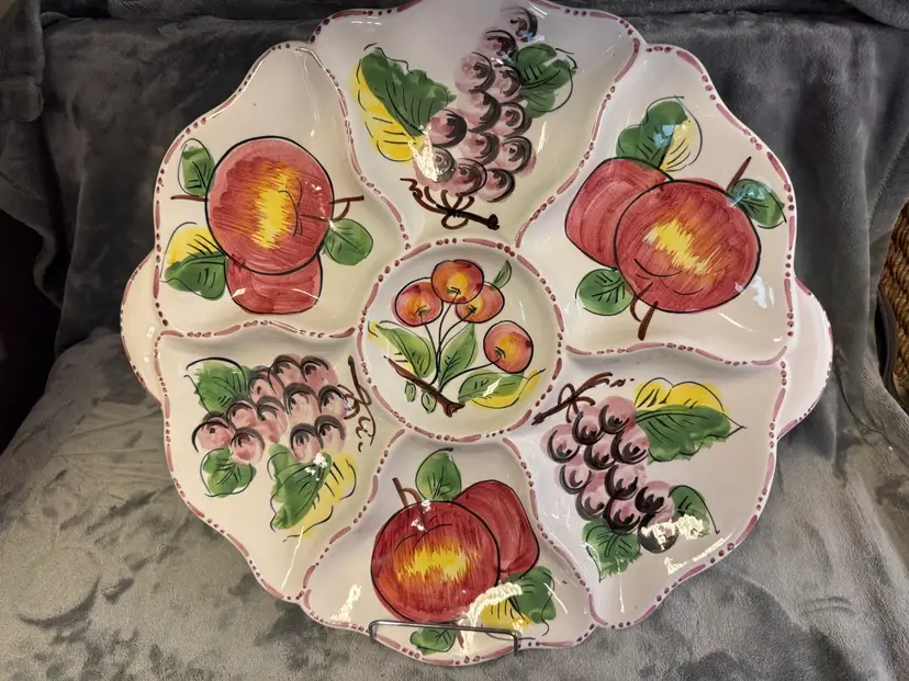Vintage Hand Painted Italy Art Studio Pottery Large Serving Platter Tray Fruit