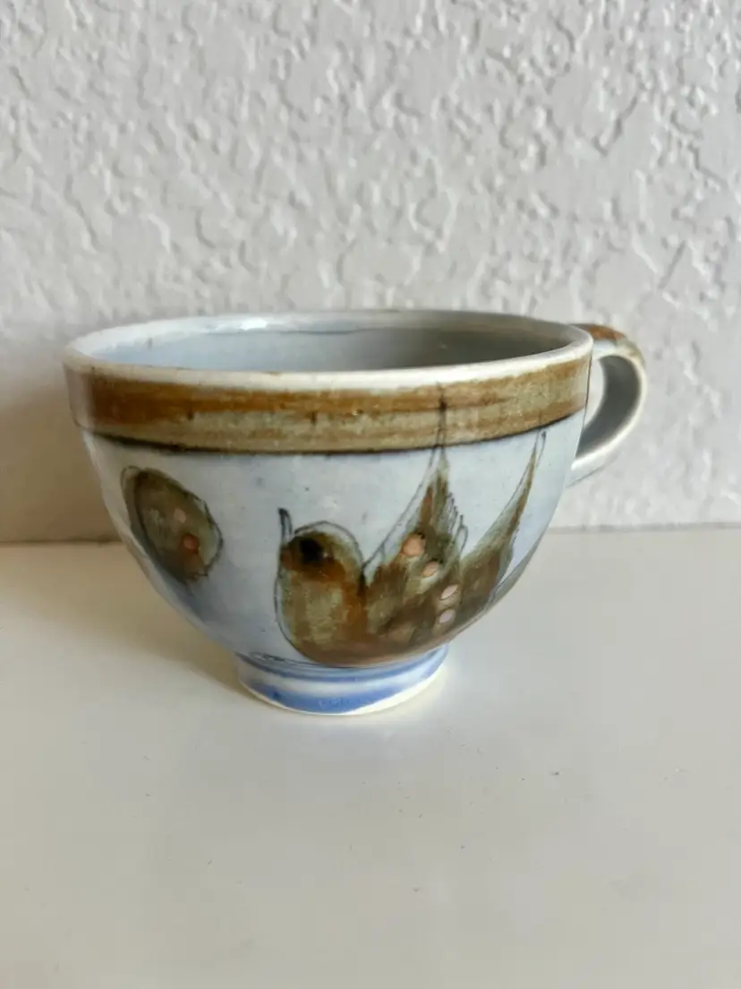 Artist Signed Coffee Cup Mug Mexico Bird Neutral Colors