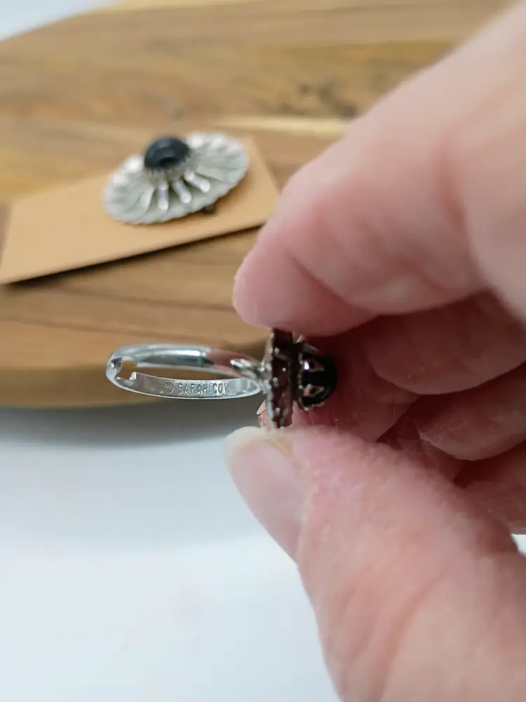 Vintage Signed Sarah Coventry Silver Tone Metal Starburst Brooch and Matching Cocktail Fashion Ring