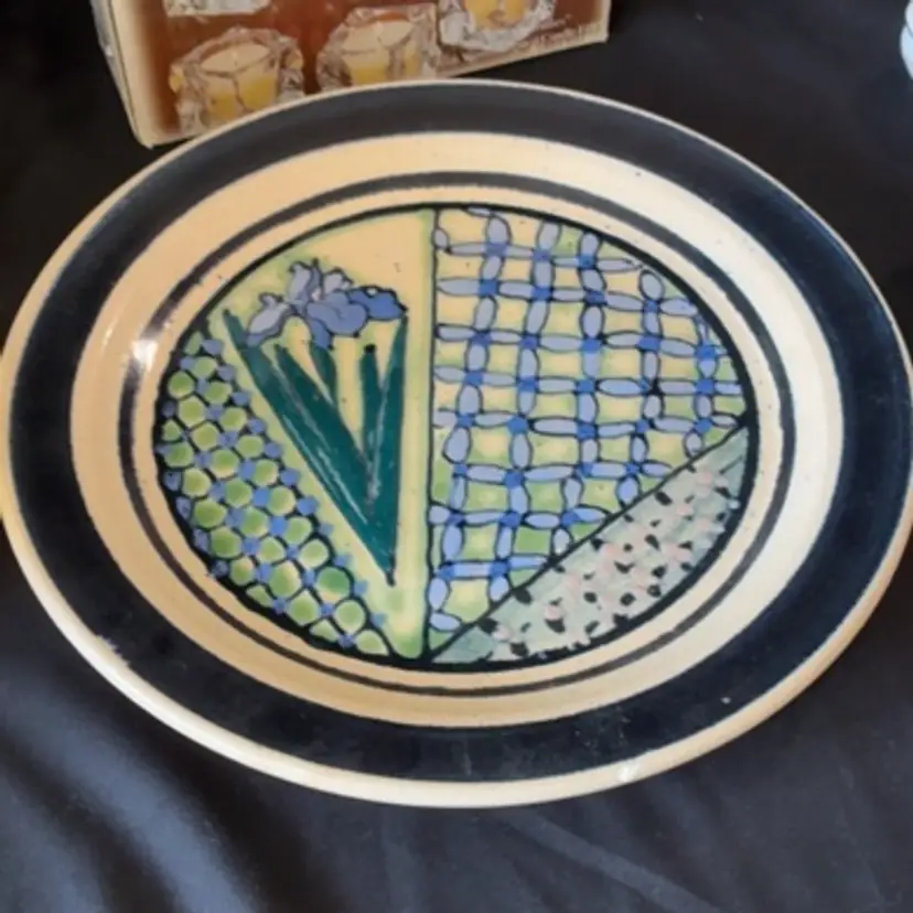 HANDPAINTED Ceramic Iris Plate