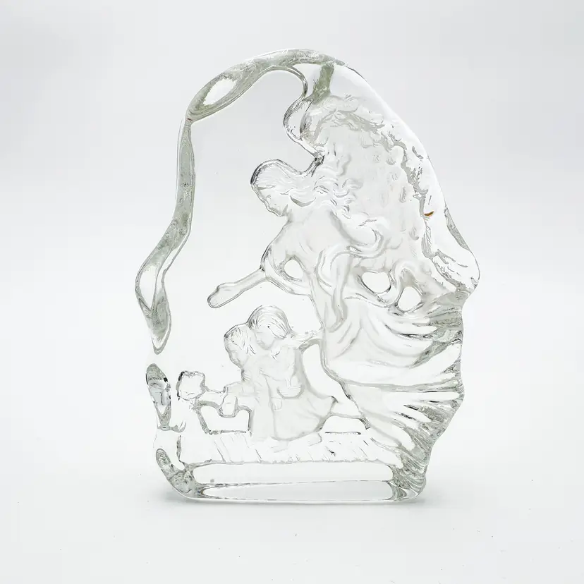 Guardian Angel Etched Clear Glass Decor Paperweight 5.5" x 3.5"