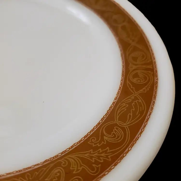 Rare Pyrex Tableware By Corning Bronze Scroll 6 3/4" Plate #704 Milk Glass
