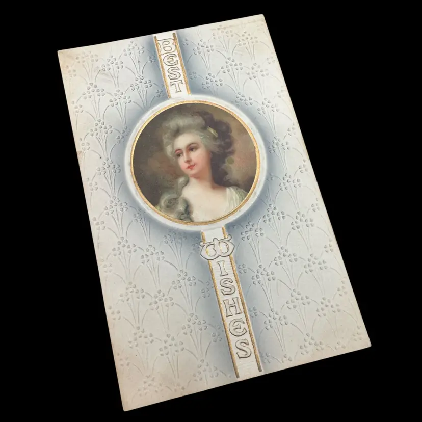 “Best Wishes” Victorian Lady Antique Meissner & Buch Highest Award Series Postcard, Unused