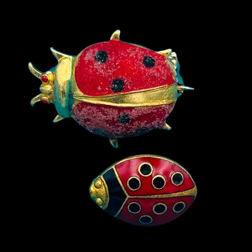 Lot of 2 Vintage Avon Enamel Ladybug Pins – Gold-Tone Insect Brooches