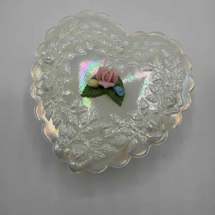 Fenton Romance Milk Glass Opalescent Heart Trinket Dish