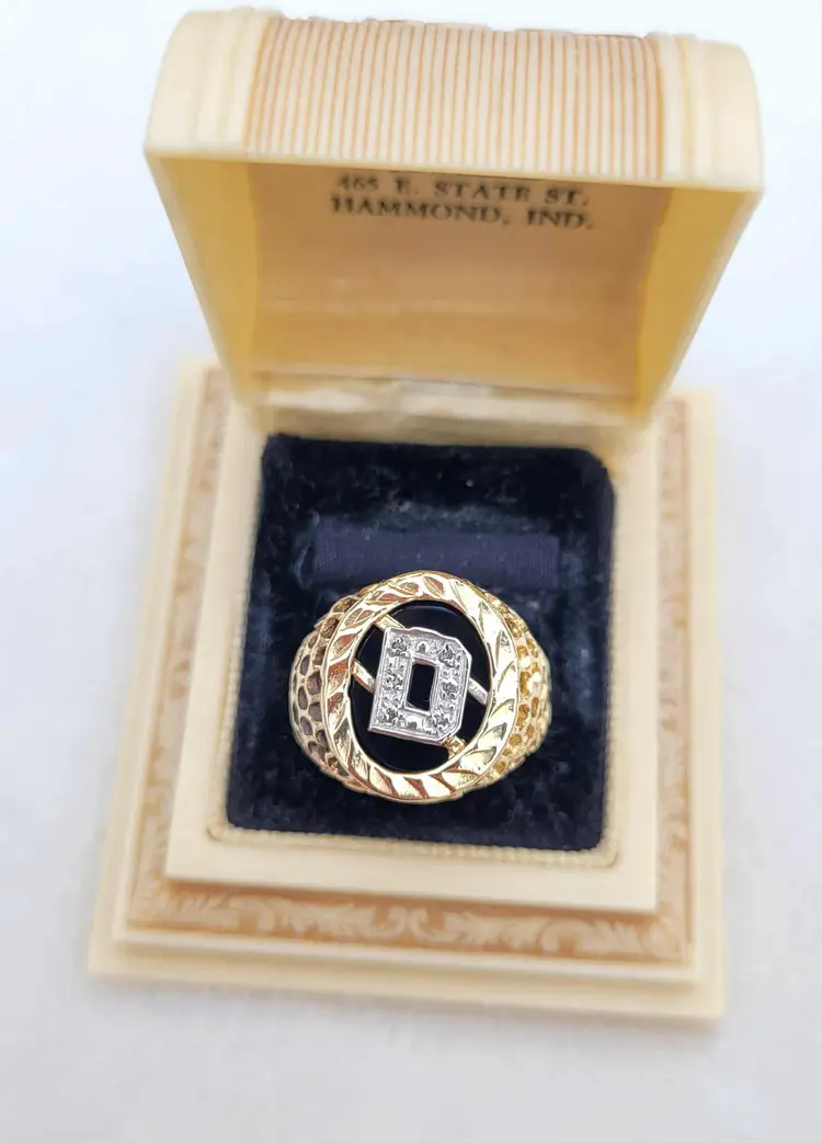 Vintage 14k Gold Nugget Black Onyx Diamond D Initial Signet Ring Sz 8 - 6.1g